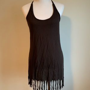 LAST CHANCE brown halter dress with fringe bottom